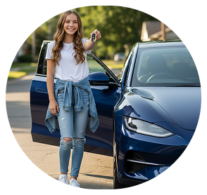 Teen standing beside car